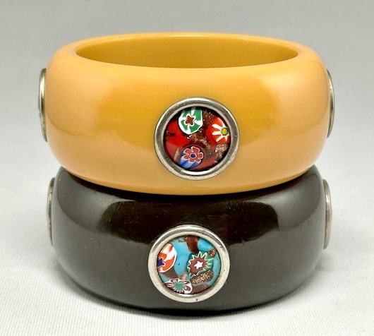 BB432 millifiori glass dot bakelite bangles